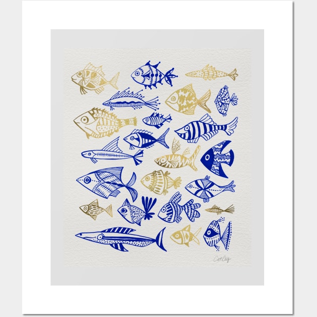 fish inkings blue gold Wall Art by CatCoq